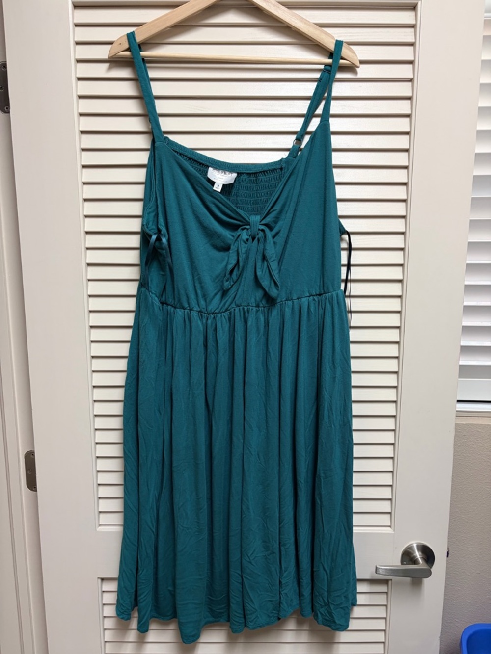 Torrid Super Soft Dress Womens Size 3 (3X) Teal Tie Front Empire Waist MIDI